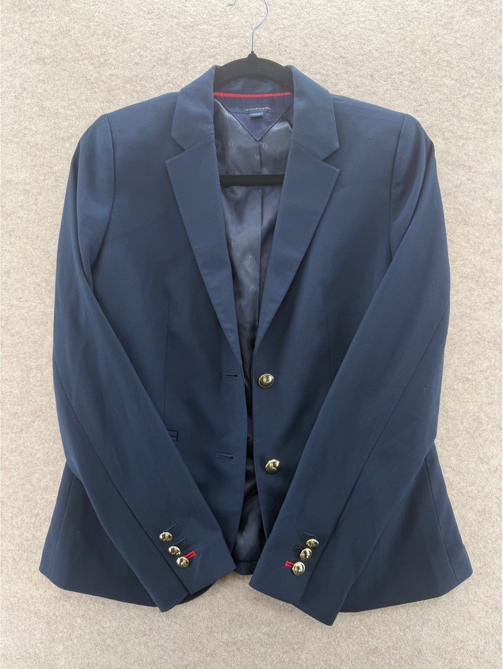 Tommy Hilfiger Women’s Navy Two Button Career Blazer Jacket Size 0 Gold Buttons